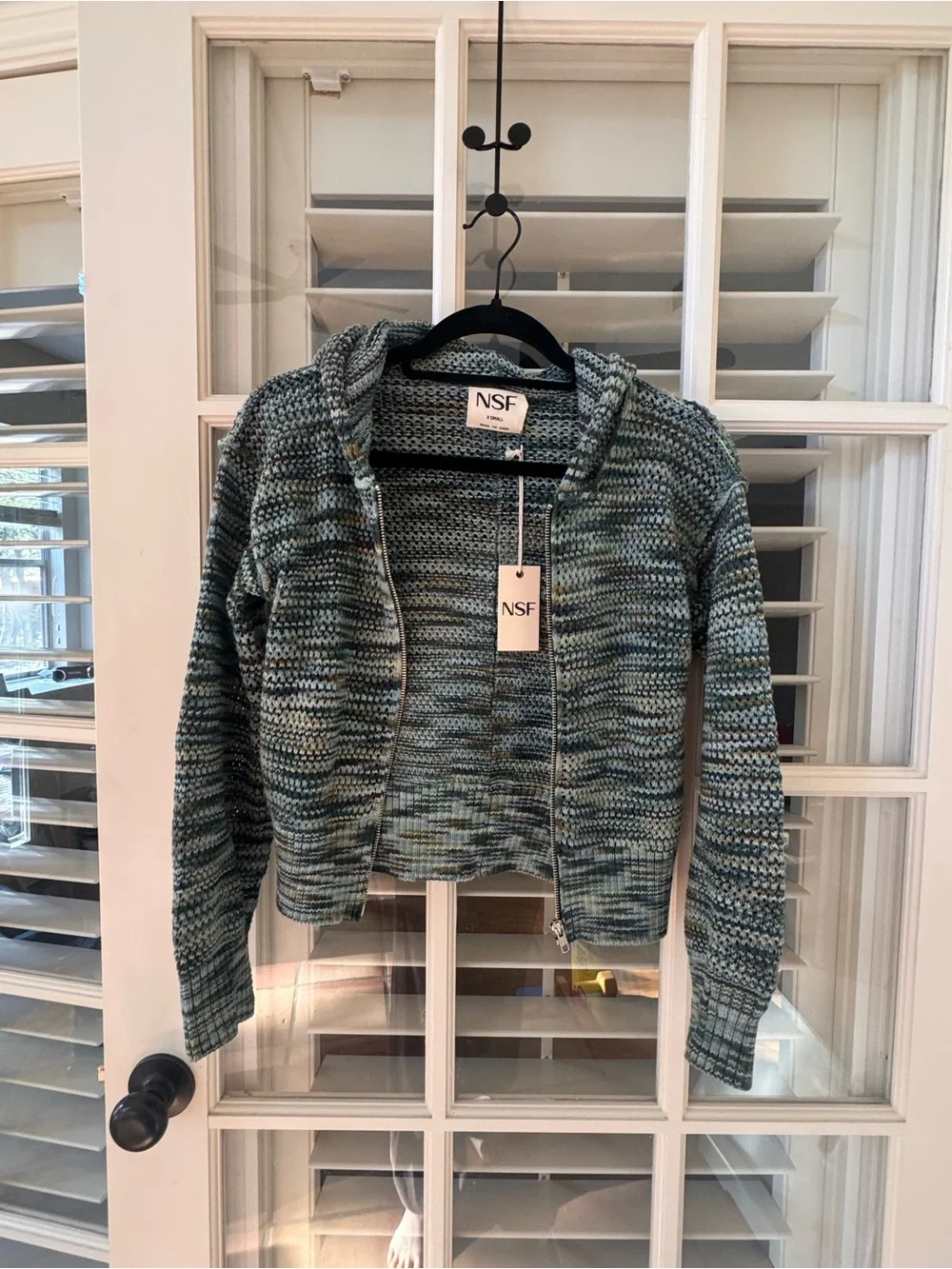 NSF Teal and Gray Knit Zip Hoodie